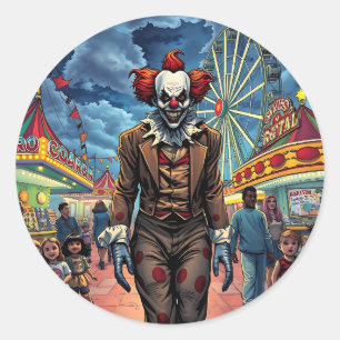 Happy Halloween Spooky Clown Classic Round Sticker