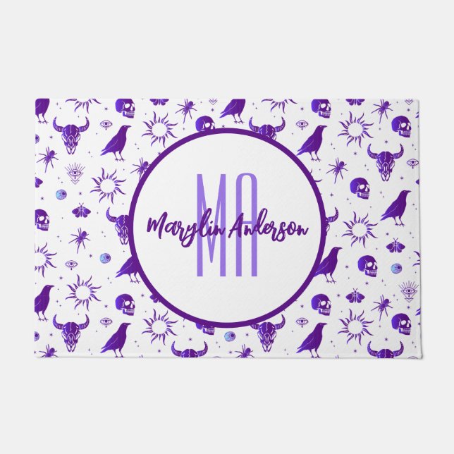 HAPPY HALLOWEEN SPOOKY CUSTOMIZABLE MONOGRAM DOORMAT (Front)