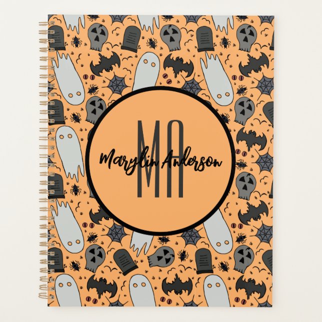HAPPY HALLOWEEN SPOOKY CUSTOMIZABLE MONOGRAM PLANNER (Front)