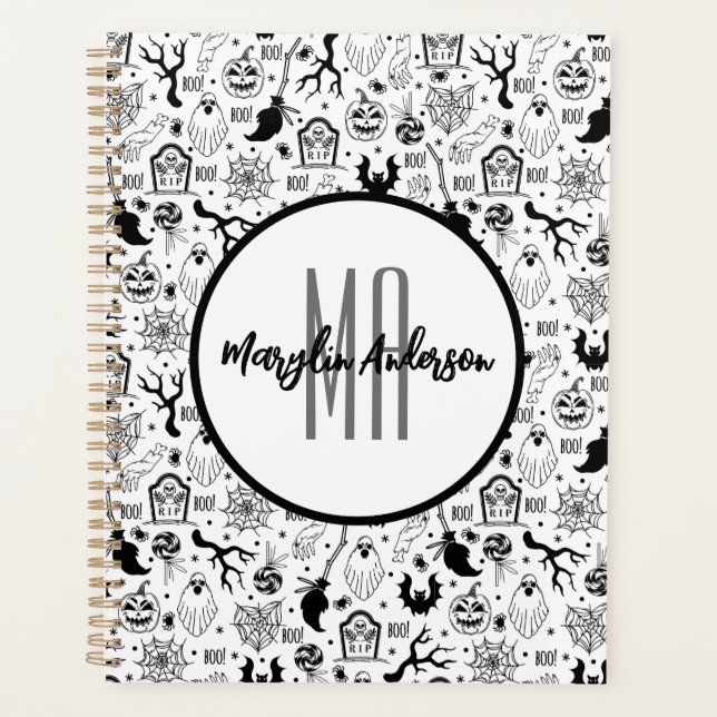 HAPPY HALLOWEEN SPOOKY CUSTOMIZABLE MONOGRAM PLANNER (Front)