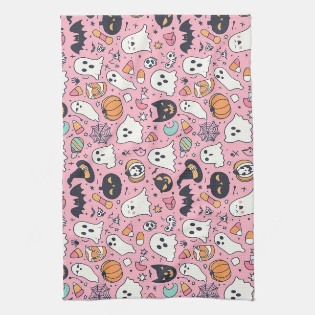 Happy Halloween Spooky Cute & Festive Halloween  Tea Towel (Vertical)