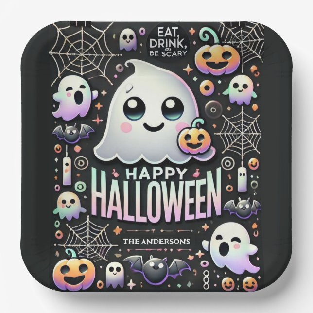 Happy Halloween Spooky Cute Ghost  Paper Plate (Front)