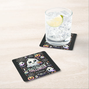 Happy Halloween Spooky Cute Ghost  Square Paper Coaster