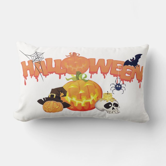 Happy Halloween Spooky Decorated Lumbar Cushion (Front)