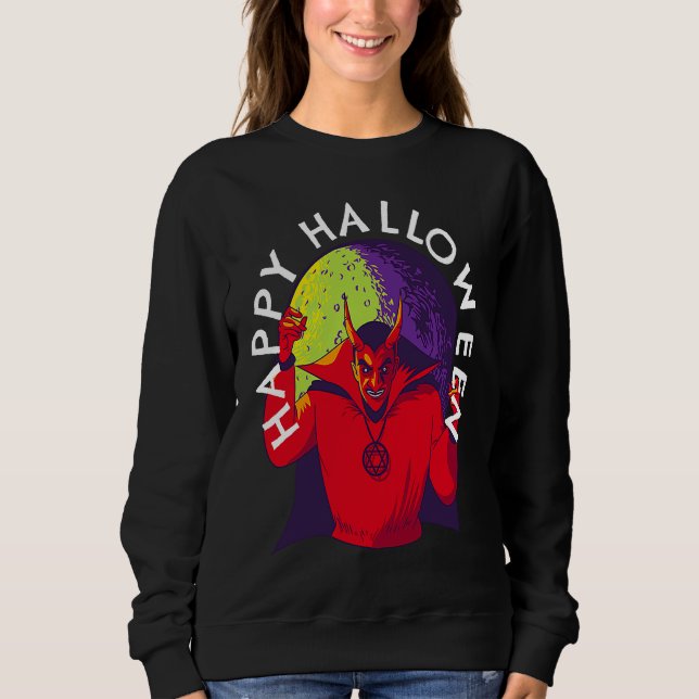 Happy Halloween Spooky Devil Satan in Full Moon Sweatshirt (Front)