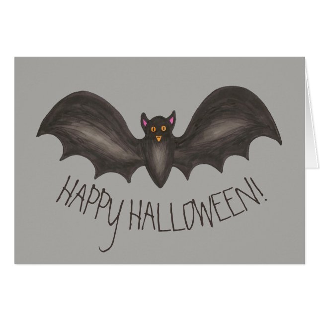 Happy Halloween Spooky Flying Black Bat (Front Horizontal)