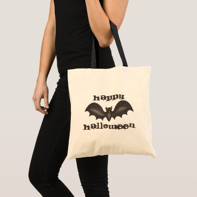 Happy Halloween Spooky Flying Black Bat  Tote Bag (Front (Product))
