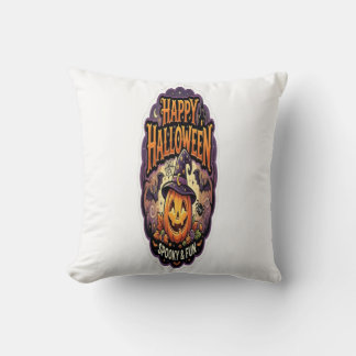 Happy Halloween Spooky & Fun Cute Pumpkin Witch Cushion