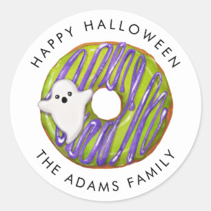 Happy Halloween Spooky Ghost Doughnut Classic Round Sticker