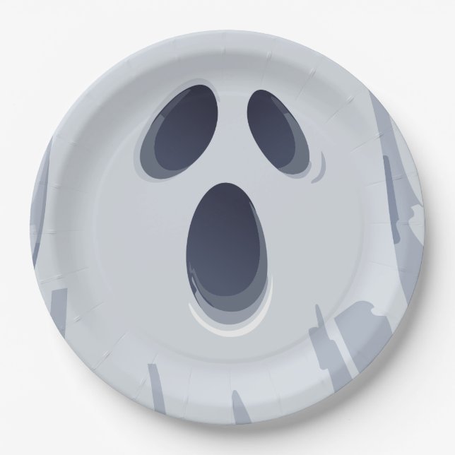 Happy Halloween Spooky Ghost Face Paper Plate (Front)