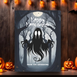 Happy Halloween Spooky Ghost Haunted Forest Postcard