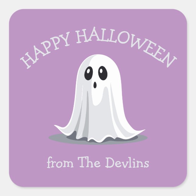 Happy Halloween Spooky Ghost Square Sticker (Front)