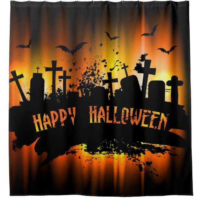 Happy Halloween Spooky Grave Yard Shower Curtain (Front)
