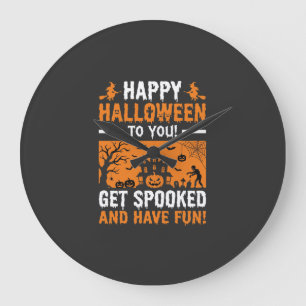 Happy Halloween Spooky Haunted House Quote Large Clock