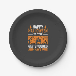 Happy Halloween Spooky Haunted House Quote Paper Plate