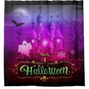 Happy Halloween Spooky Haunted House Shower Curtain