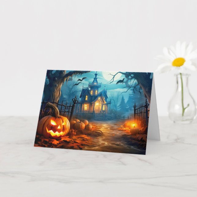 Happy Halloween Spooky Haunted Manor Card (Small Plant)