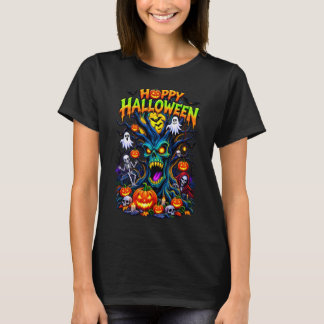 Happy Halloween Spooky Haunted Tree Design T-Shirt