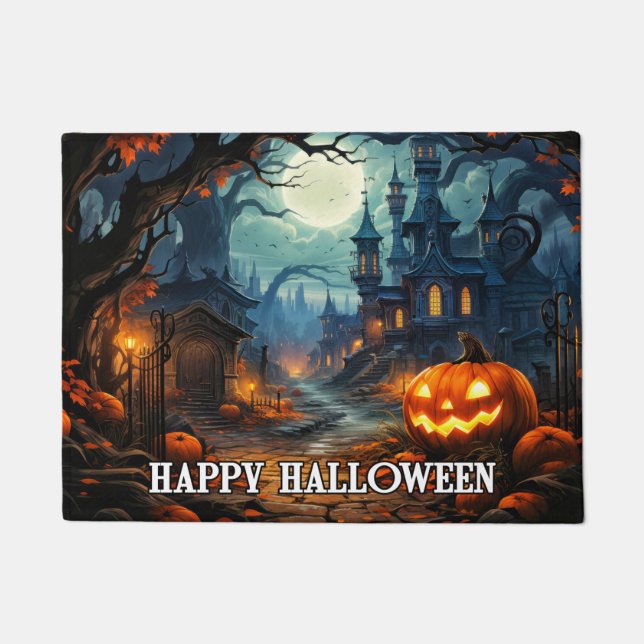 Happy Halloween - Spooky Illuminating Pumpkin Doormat (Front)