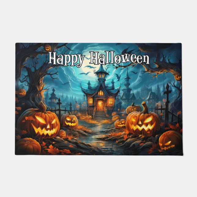 Happy Halloween | Spooky Illuminating Pumpkins Doormat (Front)