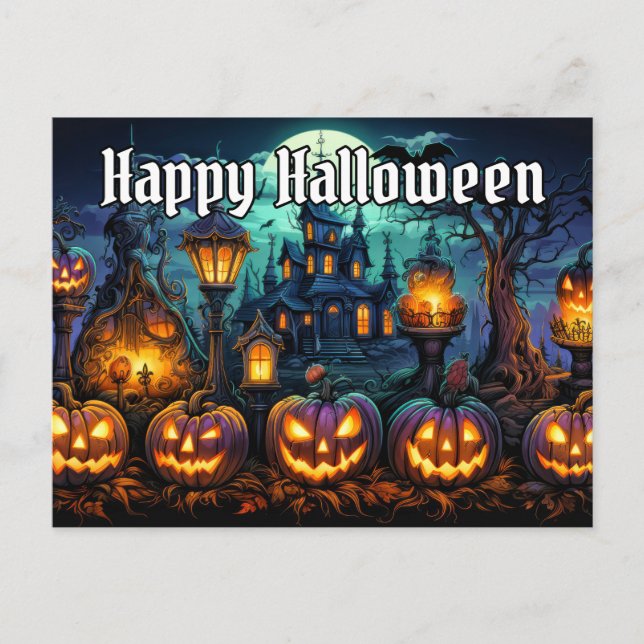Happy Halloween | Spooky Nefarious Pumpkins Postcard (Front)