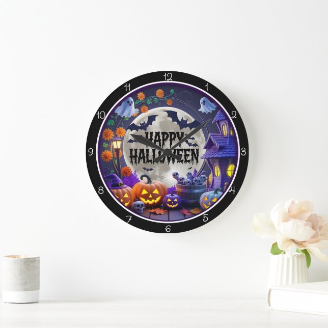 Happy Halloween Spooky Night Large Clock (Home)