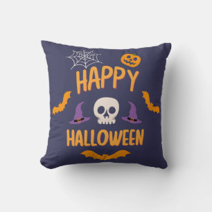 Happy Halloween spooky pumpkin bat orange design Cushion