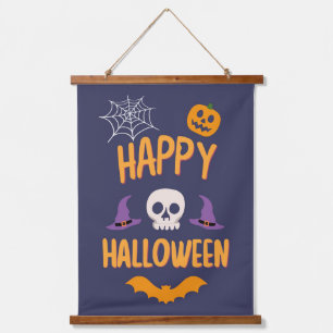 Happy Halloween spooky pumpkin bat orange design Hanging Tapestry