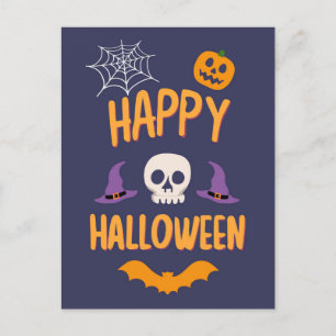 Happy Halloween spooky pumpkin bat orange design Holiday Postcard