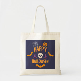 Happy Halloween spooky pumpkin bat orange design Tote Bag