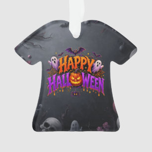 Happy Halloween Spooky Pumpkin Ghosts Bats Ornament