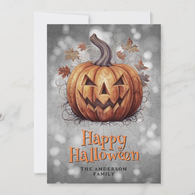 Happy Halloween Spooky Pumpkin Holiday Card (Front)