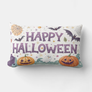 happy halloween spooky pumpkins and bats lumbar cushion