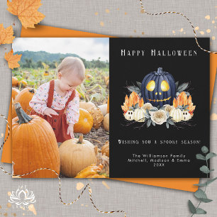 Happy Halloween Spooky Pumpkins Crystals  Photo Holiday Card
