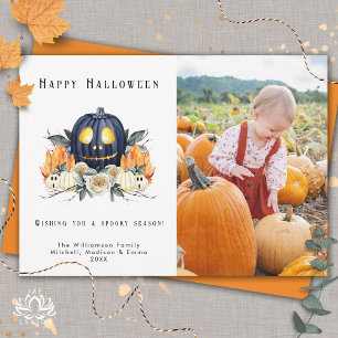 Happy Halloween Spooky Pumpkins Crystals  Photo Holiday Card
