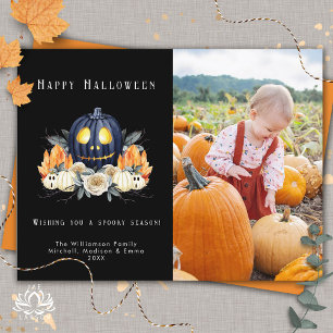 Happy Halloween Spooky Pumpkins Crystals Photo Holiday Postcard