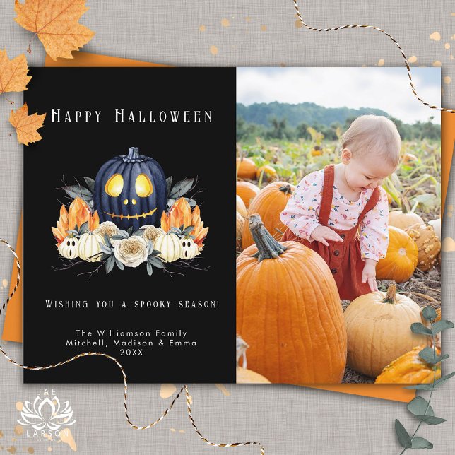 Happy Halloween Spooky Pumpkins Crystals  Photo Holiday Postcard (Creator Uploaded)