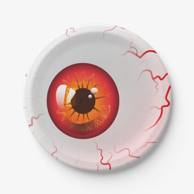 Happy Halloween! Spooky Red Eyeball Paper Plate (Front)