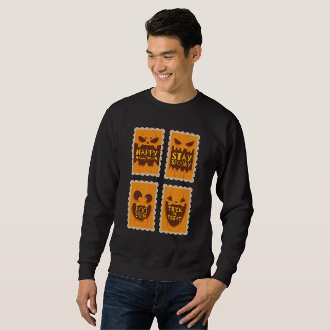 Happy Halloween Spooky Retro Pumpkin Boo Crew  Sweatshirt (Front Full)