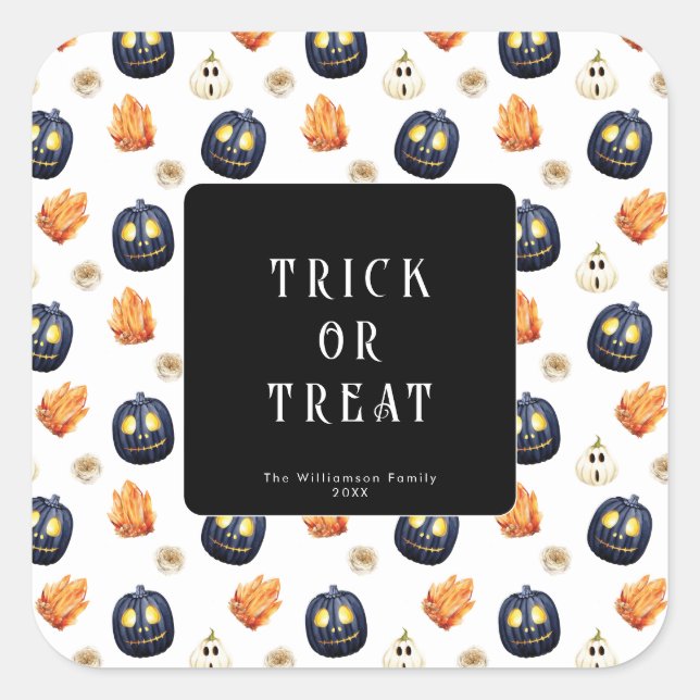 Happy Halloween Spooky Samhain Pumpkins Crystals Square Sticker (Front)