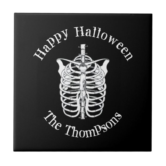 Happy Halloween Spooky Scary Skeleton Simple Ceramic Tile (Front)
