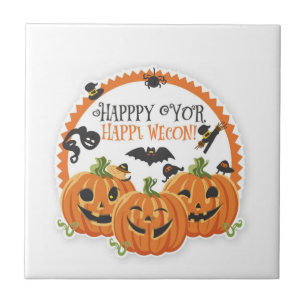 Happy Halloween Spooky Season Celebration Design Ceramic Tile