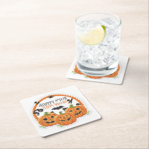 Happy Halloween Spooky Season Celebration Design Square Paper Coaster