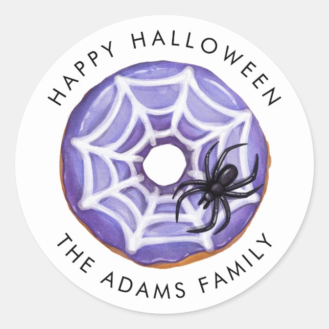 Happy Halloween Spooky Spider Doughnut Classic Round Sticker (Front)