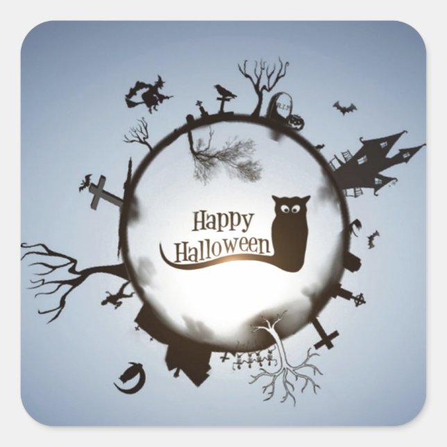 Happy Halloween Spooky Themed Square Sticker (Front)