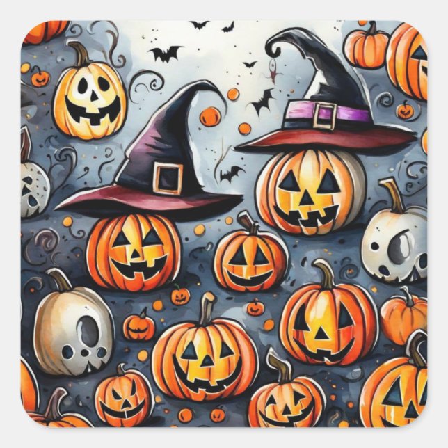 Happy Halloween spooky treat or tricks design Square Sticker (Front)