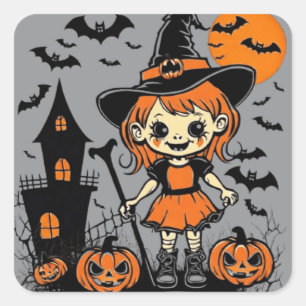 Happy Halloween spooky treat or tricks design Square Sticker