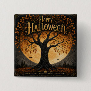Happy Halloween Spooky Tree Full Moon Gothic 15 Cm Square Badge