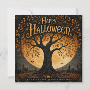 Happy Halloween Spooky Tree Full Moon Gothic Card