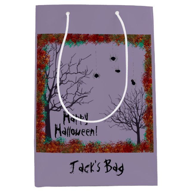 Happy Halloween | Spooky Trees Spiders Customise Medium Gift Bag (Front)